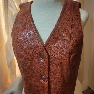 Elegant Embossed Faux Leather Vest in Rich Brown NWT